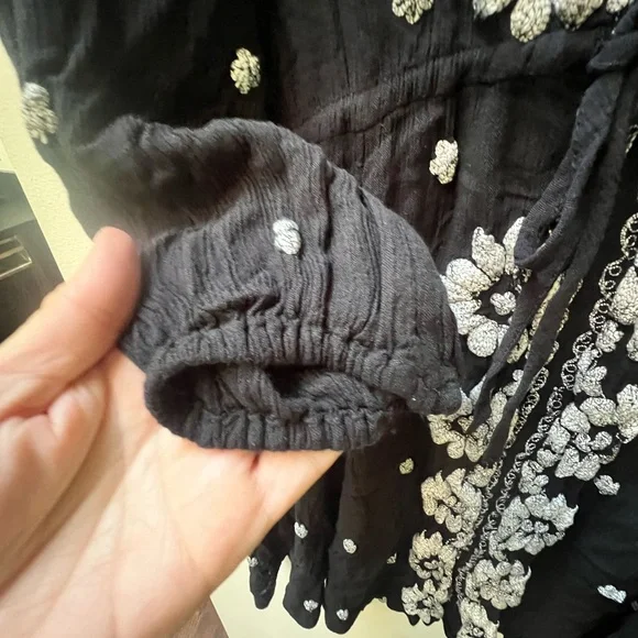 Free People Black Dress with White Embroidery - Picture 4 of 5